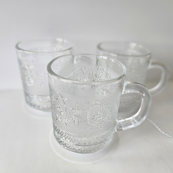 Other - Vtg KIG Malaysia Fleur De Lis Glass Mugs - SET of 3